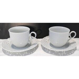 Vintage Mitterteich Bavaria white porcelain 2 Tea Cups & Saucers 2070 W Germany